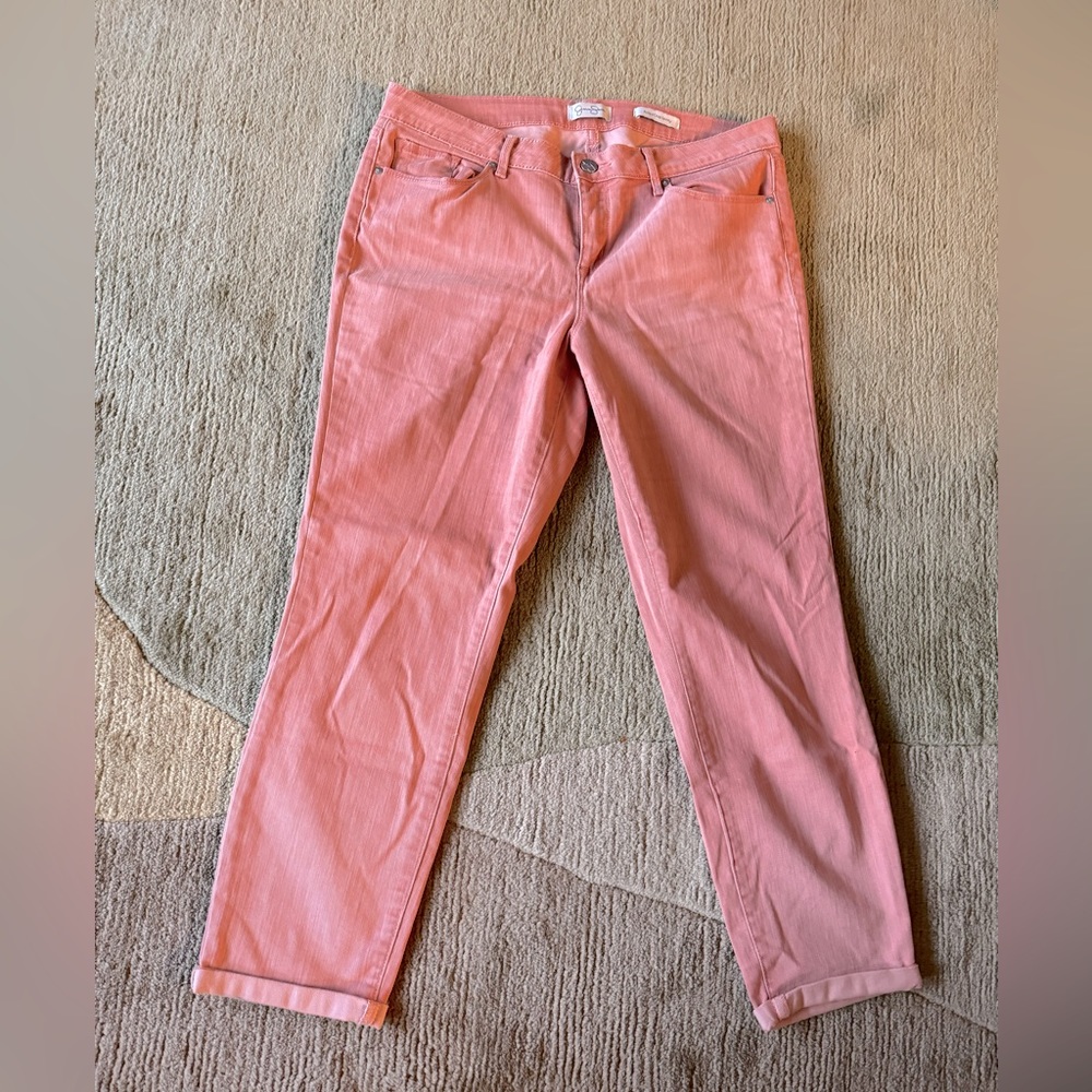 Jessica Simpson Road crop skinny jeans size 10/30. Peach/Salmon color.